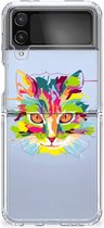 Mobiel Case Geschikt voor Samsung Galaxy Z Flip 4 GSM Hoesje Doorzichtig Cat Color