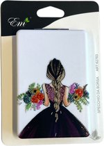 Compact Spiegel Met decoratief deksel - Opvouwbare - Make Up Spiegel - 2x Vergroting - Illustratie van paarse jurk