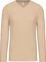 Herenshirt met lange mouwen en V-hals Light Sand - S