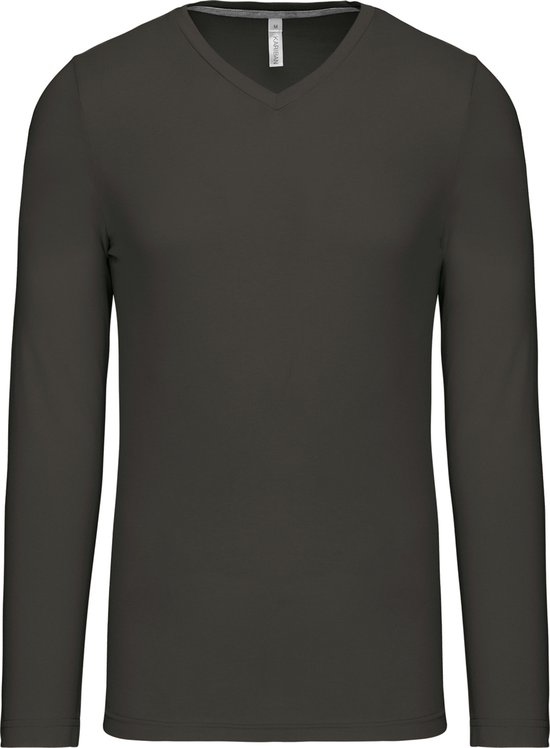 Herenshirt met lange mouwen en V-hals Dark Grey - XXL