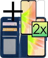 Hoes Geschikt voor OPPO A57s Hoesje Book Case Hoes Flip Cover Wallet Bookcase Met 2x Screenprotector - Donkerblauw