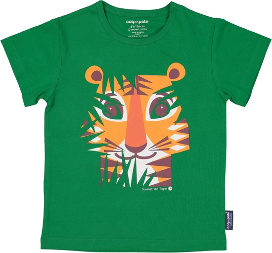 T-shirt - met korte mouwen - van 100% biologisch katoen - Tijger - groen - maat 92