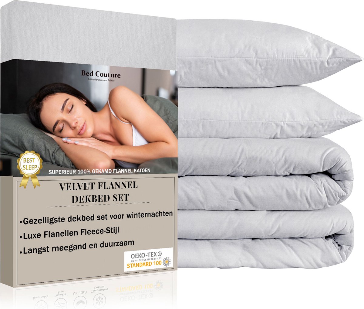 Bed Couture - Velvet Flanel Dekbedovertrek set - 100% Katoen Extra zacht en Warm - 200x200 + 2 kussenslopen 65x65 - Warm Grijs