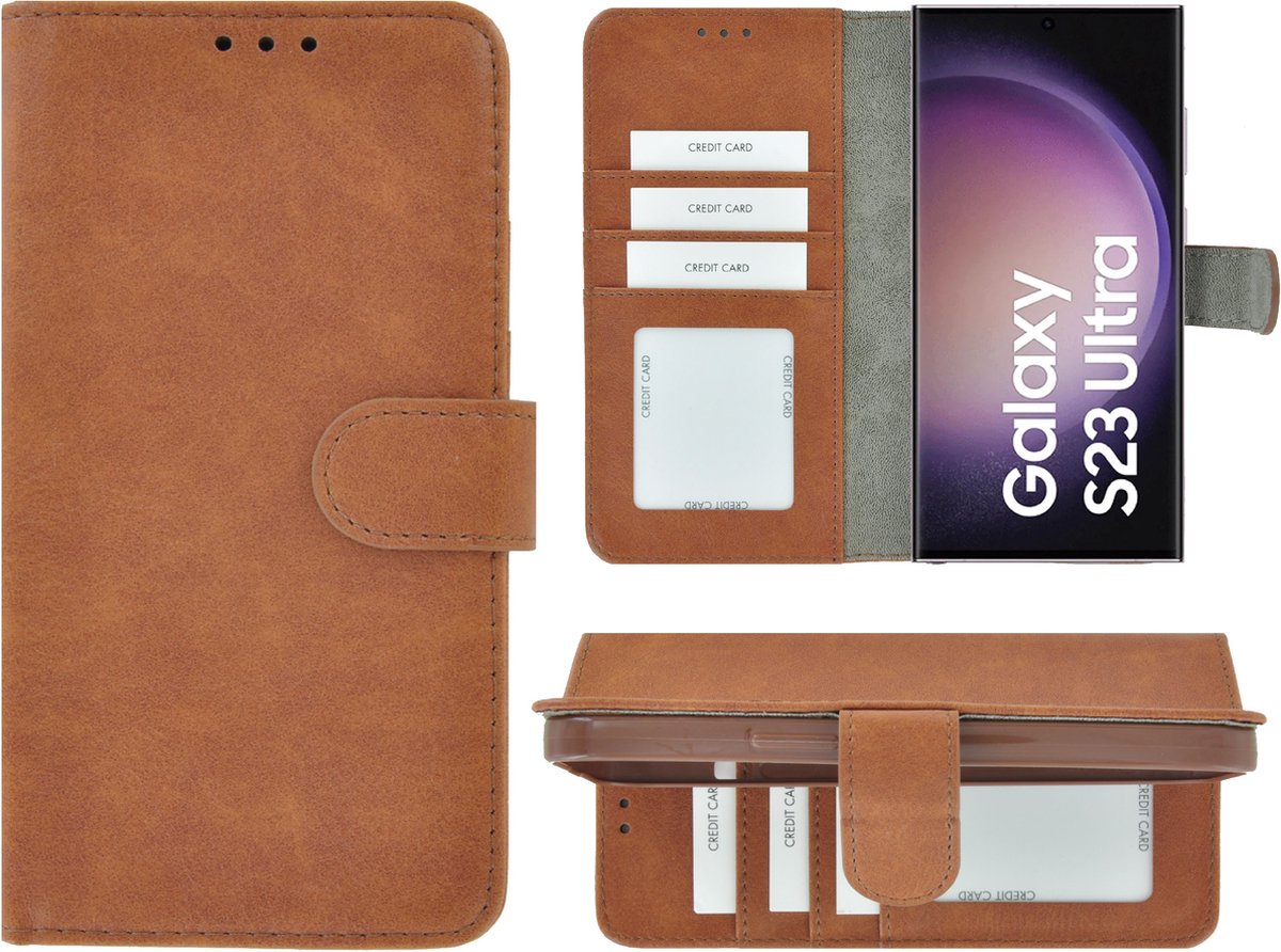 MoDo hoesje Geschikt voor Samsung Galaxy S23 Ultra - Kunstleer Book Case - Bruin