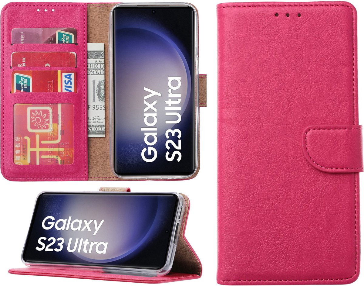 Samsung Galaxy S23 Ultra hoesje - Portemonnee Cover - Bookcase met pasjeshouder - Pink