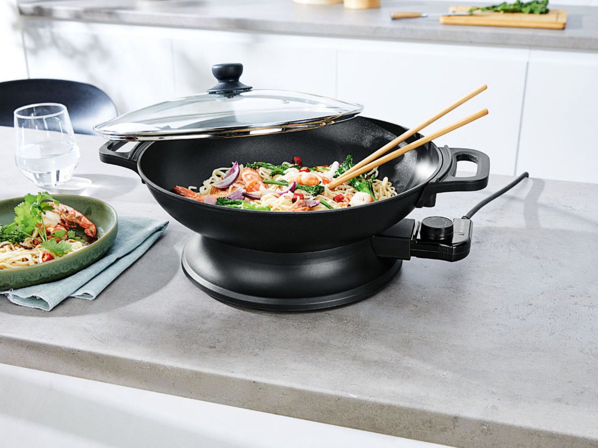 Wok électrique avec couvercle en verre 1500 W Bestron 