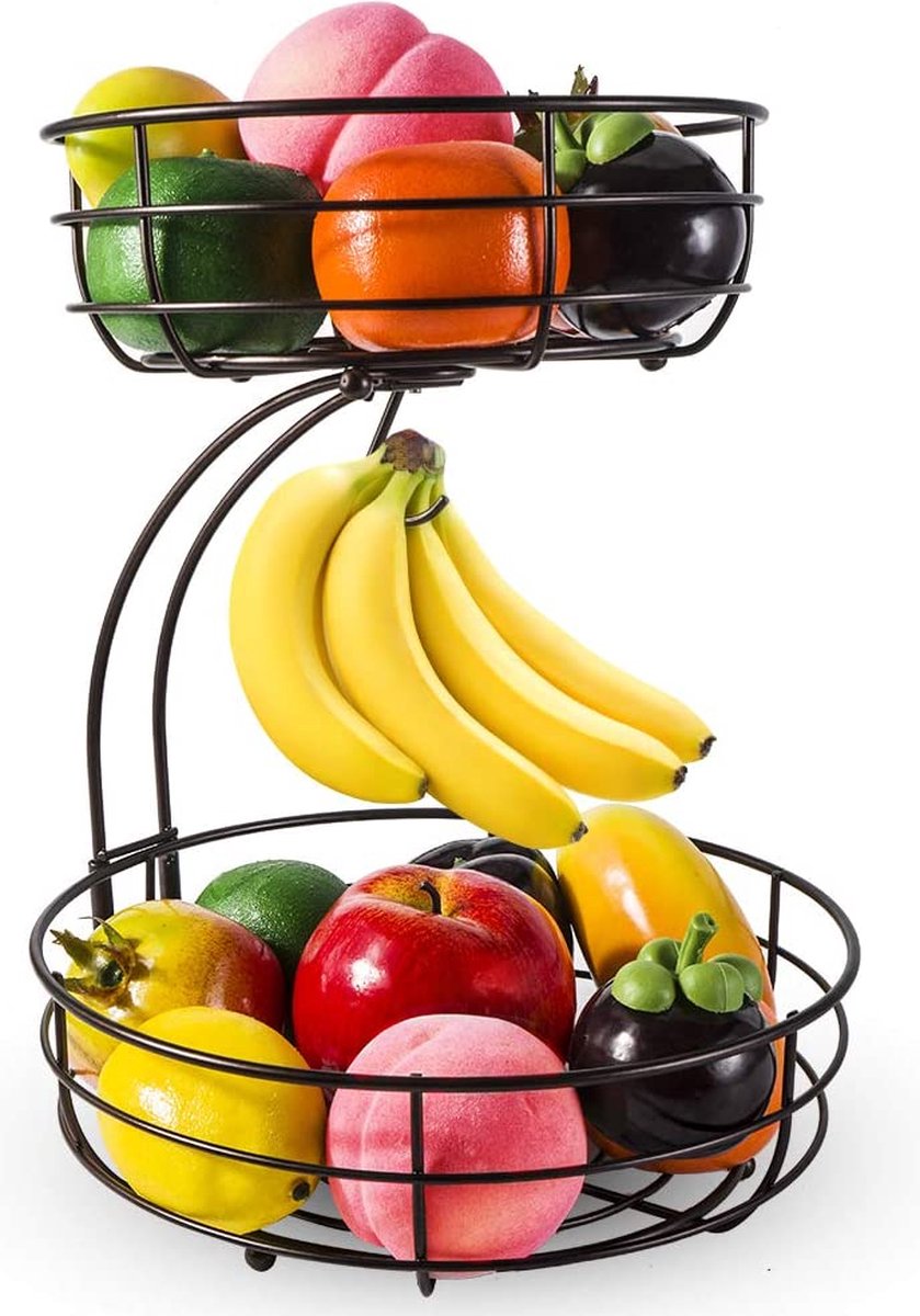 Fruitmand met Bananenhanger - Fruitschaal - Fruitmand Hangend - Opbergmand - Fruitmand met Banaanhouder - Fruitschalen - Fruitmanden - 2 Lagen - Valentijn