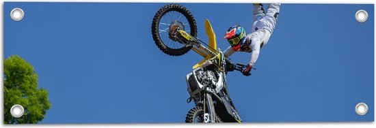 Foto: Wallclassics tuinposter freestyle motocross boven boom 60x20 cm foto op tuinposter wanddecoratie voor buiten en binnen 