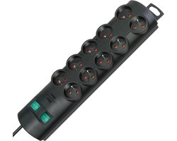 Primera-Line stekkerdoos 10-voudig zwart 2m H05VV-F 3G1,5 de stopcontacten zijn schakelbaar per 5 *FR*