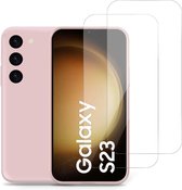 Geschikt voor Samsung S23 Hoesje + 2x Screenprotector – Gehard Glas Cover - Suède Case Rose