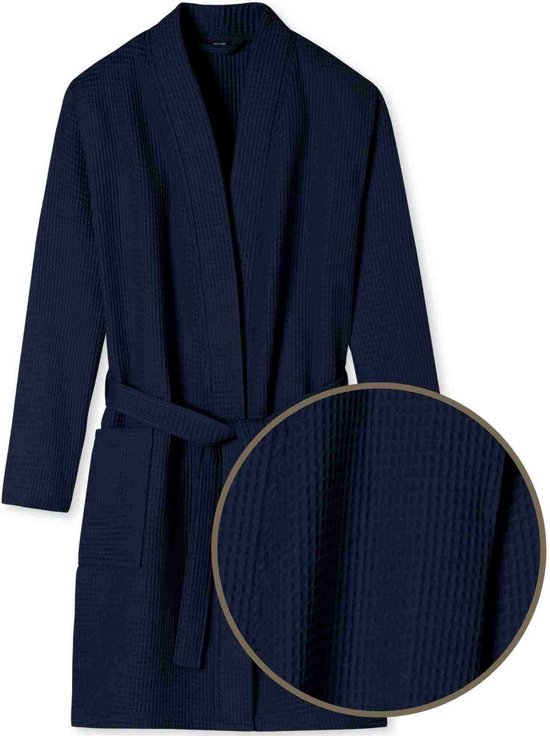 SCHIESSER Essentials badjas - heren badjas wafelpique donkerblauw - Maat: S