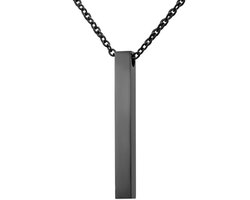 Long Bar Heren Ketting met Hanger - Zwart - Minimalist - Kettingen Mannen Dames - Papa Cadeau Voor Mannen - Vaderdag