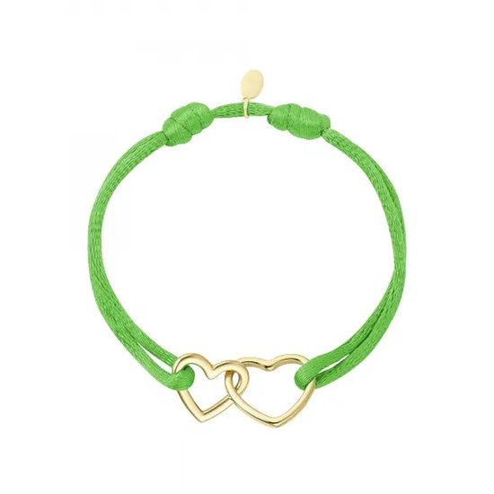 Satijnen armband dubble heart- groen- hart- verstelbaar