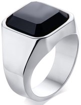 Zegelring Heren Zilver kleurig met Zwarte Steen - Ringen Mannen - Heren Ring Heren - Valentijn Cadeautje voor Hem - Valentijnsdag voor Mannen Cadeautjes