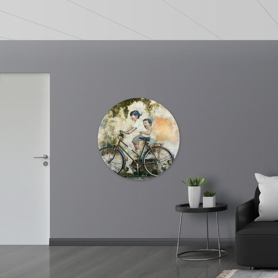 WallClassics - Dibond Wall Circle - Fresque murale de Deux Petits Frères à Vélo - Photo 100x100 cm sur Aluminium Wall Circle (avec système d'accrochage)