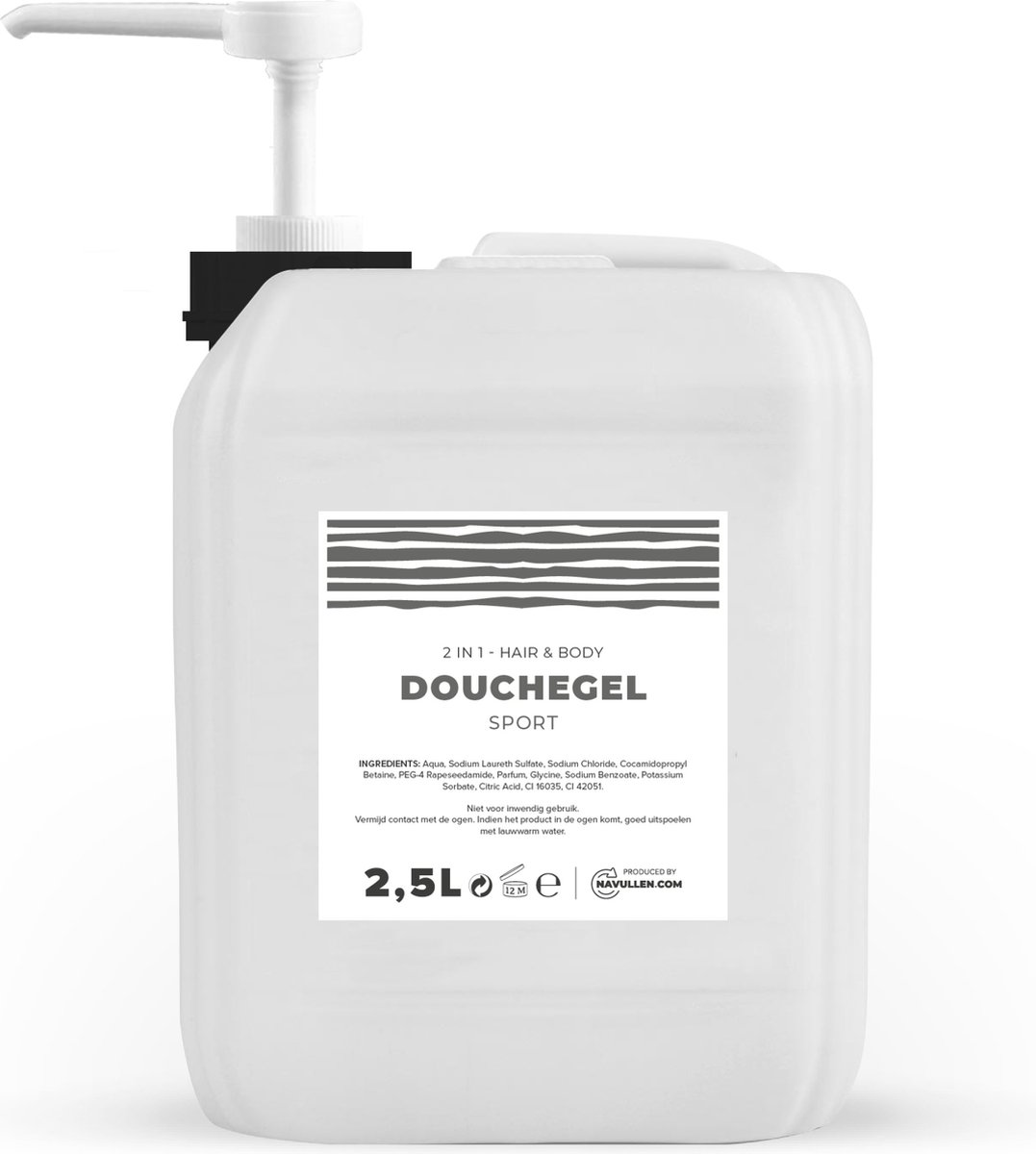Douchegel - Sport - Transparant - 2,5 Liter - Jerrycan - Met pomp - Hair & Body - Navulling – Navullen