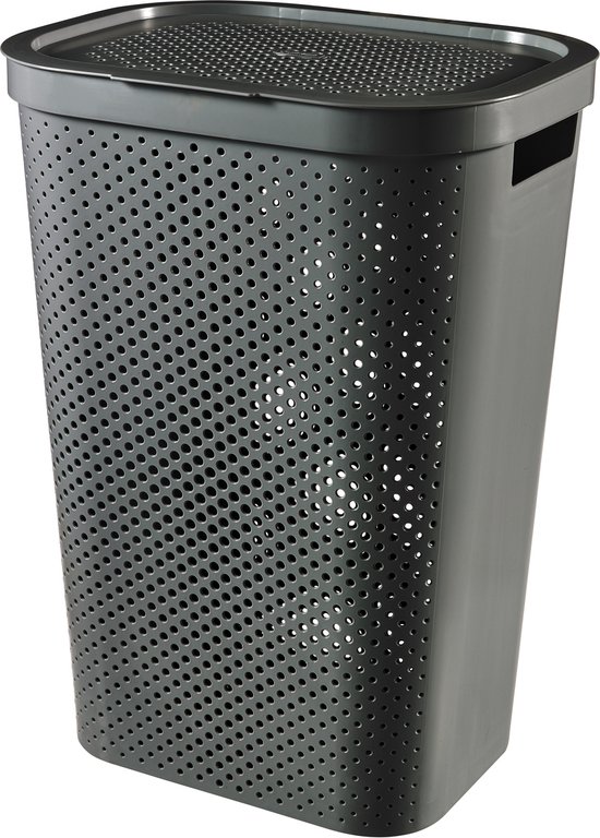 Curver Infinity Recycled Wasmand met deksel - 60L - 2 stuks - Antraciet