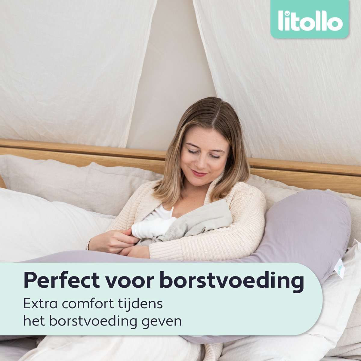 Litollo® Zwangerschapskussen (J-vorm) - Zijslaapkussen - Voedingskussen - Lichaamskussen - Body pillow - 145cm - Afneembare hoes - Grijs – foto 4