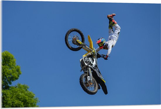 Foto: Wallclassics acrylglas freestyle motocross boven boom 90x60 cm foto op acrylglas wanddecoratie op acrylaat 