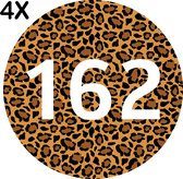 Containerstickers Huisnummer "162" - 25x25cm - Panter Print Cirkel met Wit Nummer- Set van 4 dezelfde Vinyl Stickers - Klikostickers