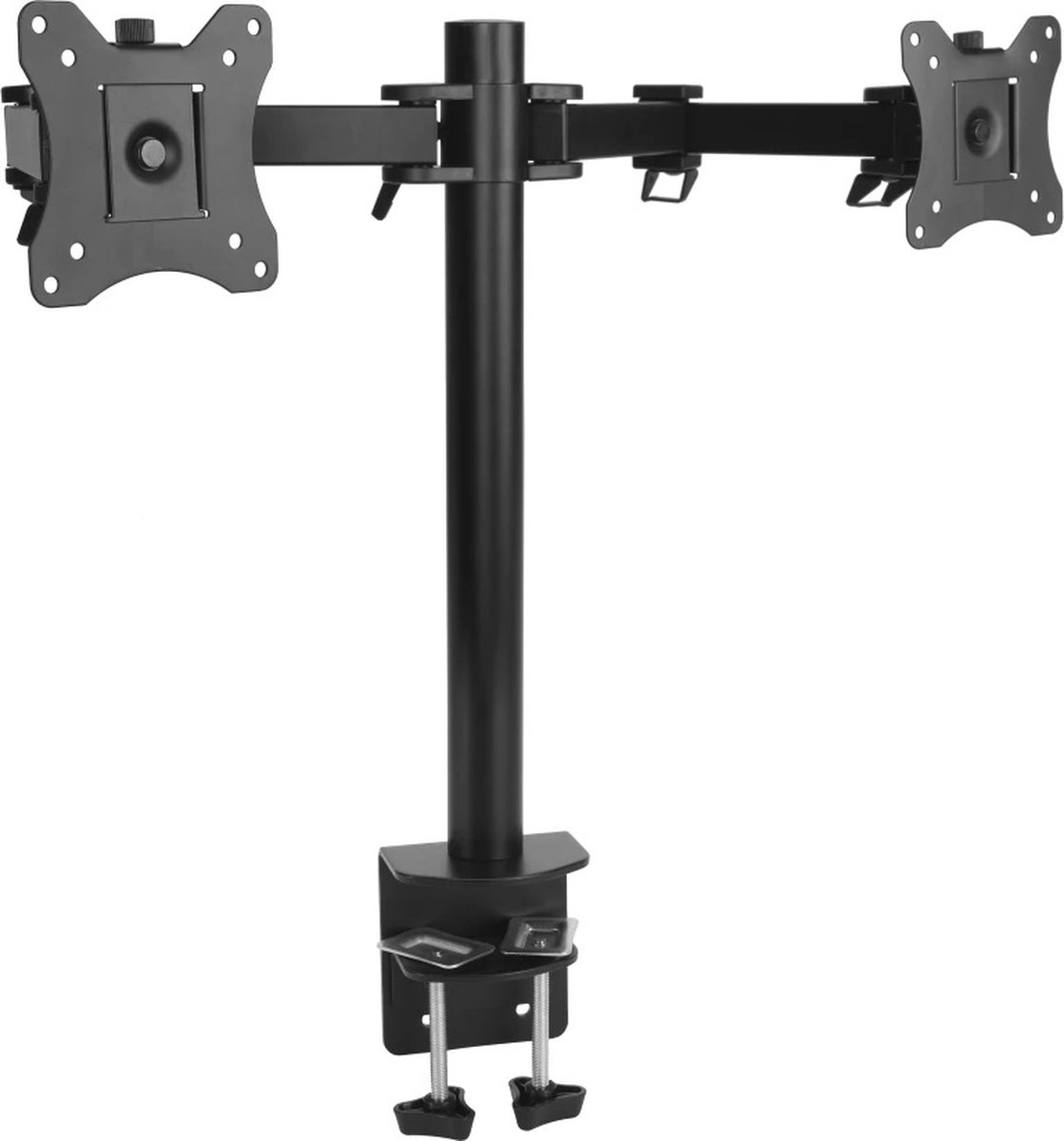 MoTronics Dubbele Monitor Arm - 2 Schermen - 13 tot 27 Inch - 2 x 8 KG - Kantelbaar / Draaibaar / Zwenkbaar - Staal - Zwart