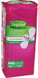 Verpakking Depend Comfort-Protect Normal pads, paars met groene band.