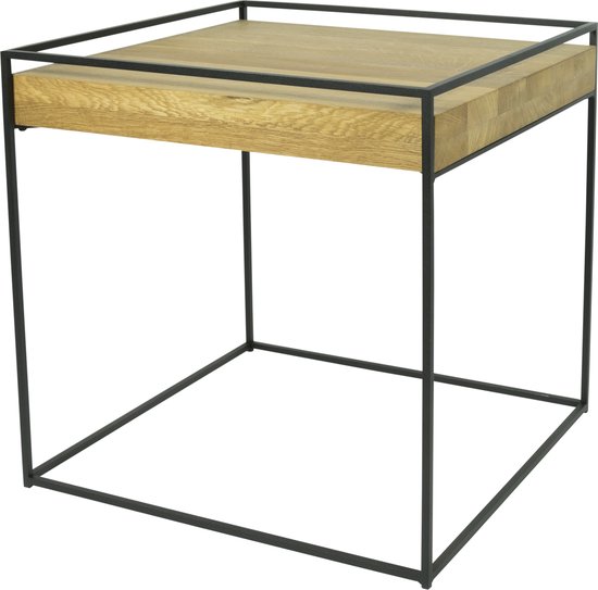 Torna Design Thin Wood - Salontafel - 46x46x46 cm - Zwart Staal/Eiken