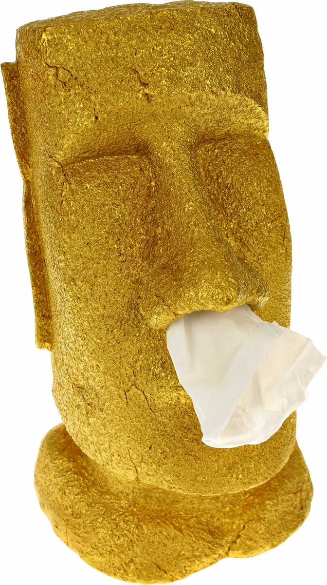 Rotary Hero® Moai - Tissue box Houder voor zakdoeken Tissue dispenser Cosmeticadoekjesbox - Voor keuken badkamer slaapkamer - Rechthoekig - Goud kleur - 18x19x31.5 cm