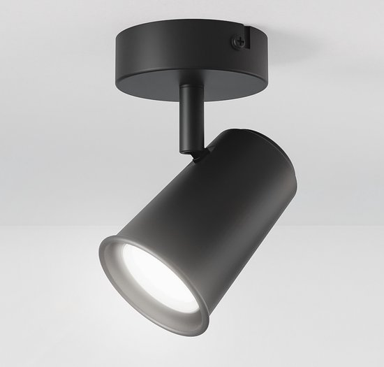 HOFTRONIC – Riga zwarte LED plafondlamp 1 spot – kantelbaar en draaibaar – opbouwspot Zwart – GU10 - 6000K daglicht wit - Plafondspot - IP20 - woonkamer en gang