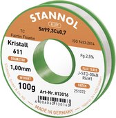 Stannol Kristall 611 Fairtin Soldeertin, loodvrij Loodvrij Sn99,3Cu0,7 REM1 100 g 1 mm