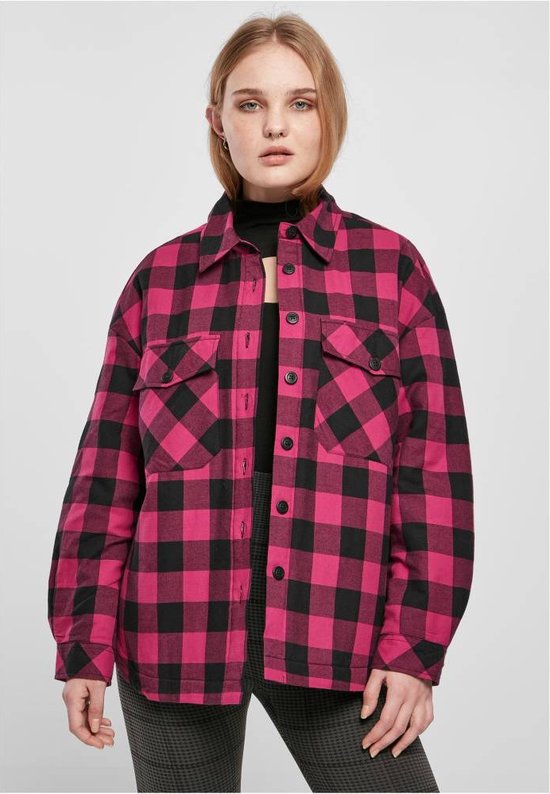 Urban Classics - Flanell Padded Overshirt Blouse - XL - Zwart/Roze