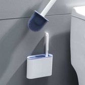 Lopoleis Brosse WC - Brosse WC - Fond fermé - Brosse WC avec nettoyeur de bord - Siliconen - Blauw - Brosse WC avec support - Autonome - Suspendu - Brosse WC et support - Wit/ Blauw