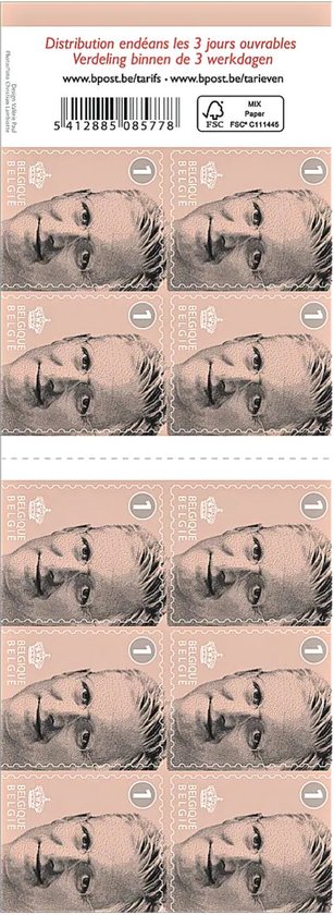 Bpost - 10 zegels - waarde 1 - verzending België - Koning Filip