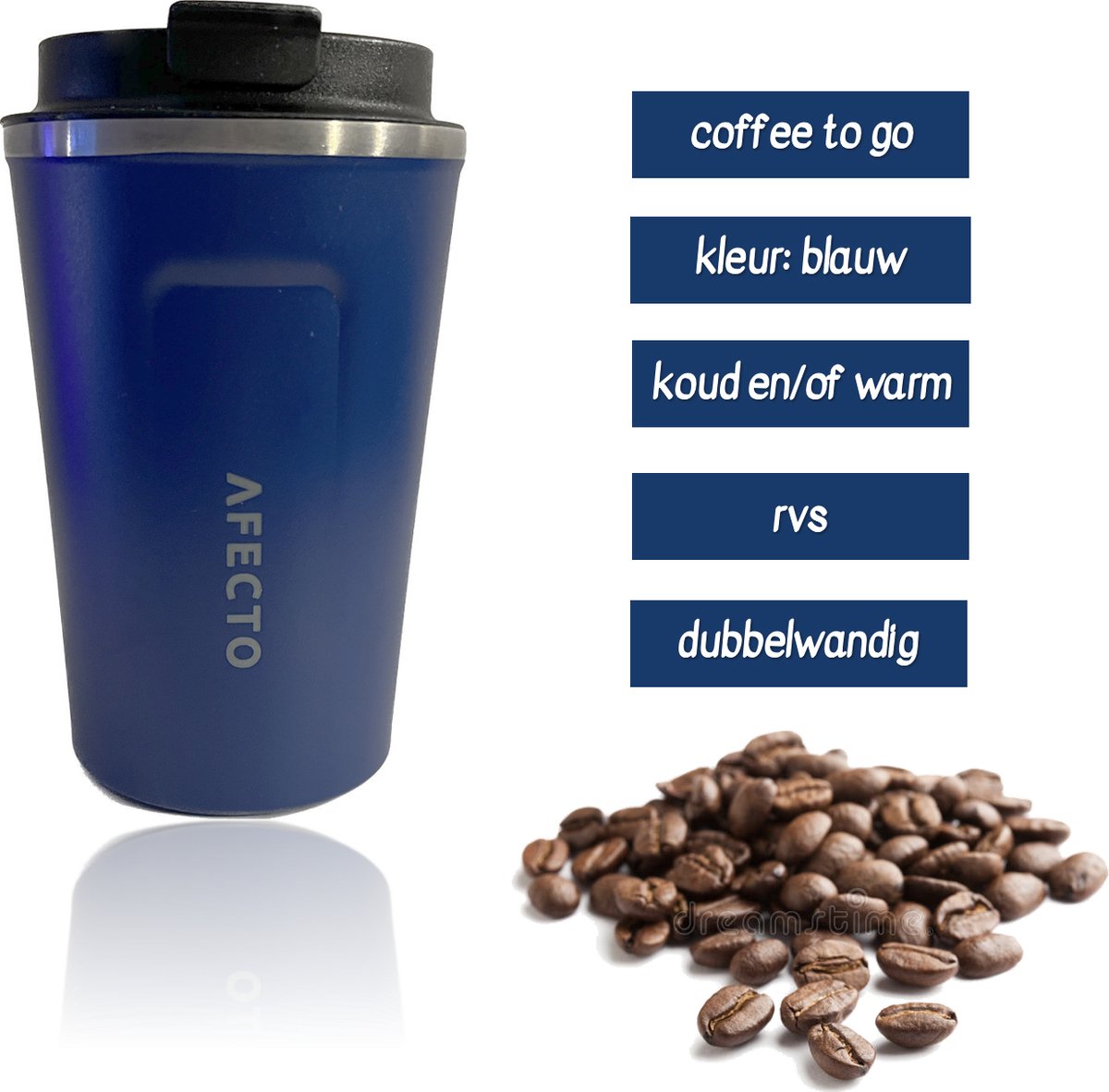 koffie to go beker | coffee to go | isolerende beker blauw | herbruikbaar | inhoud 380 ml