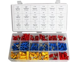 LB Tools professioneel kabelschoen assortiment 280 delig gevuld met diverdse AMP stekkers en kabelverbinders in de kleur blauw rood en geel voor draaddikte van 0.5mm tot 6mm.