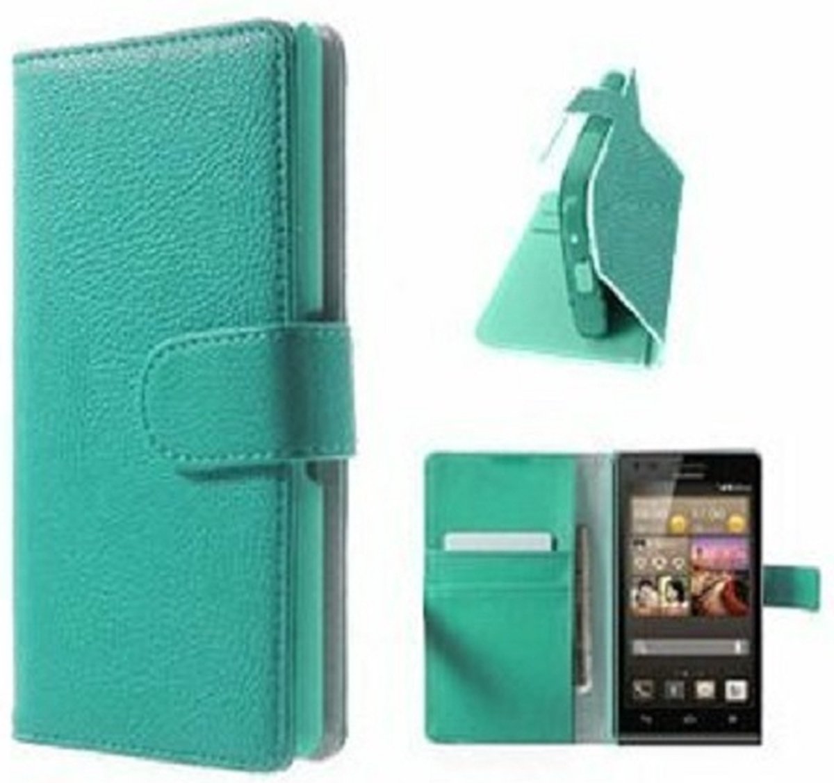 Huawei G6 4G LTE Hoesje Met Pasjeshouder Bookcase Turquoise