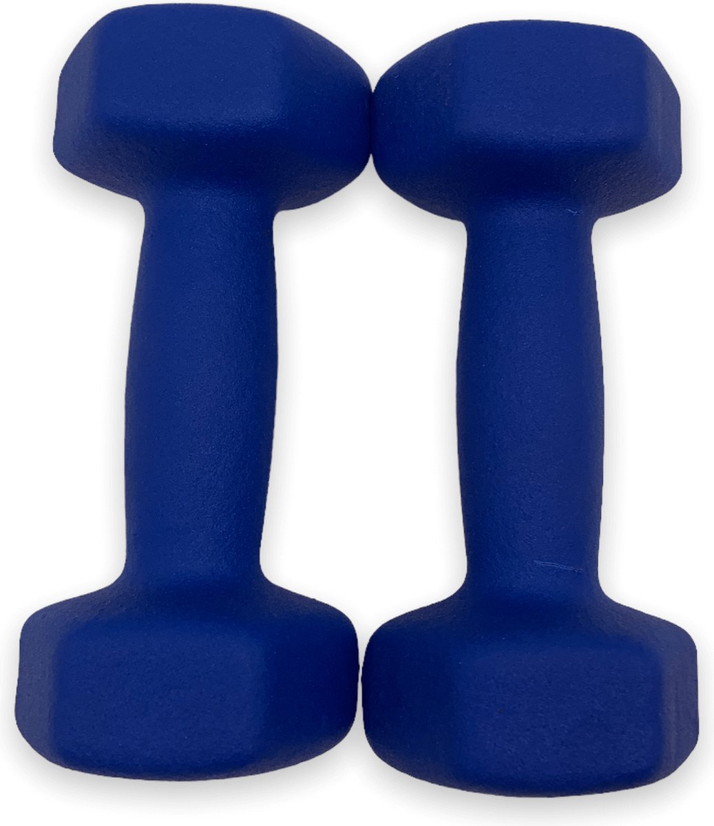 Dumbell - Neopreen 2 kg - dumbellset - halterset - fitness - blauw - 2 x 2 kg - gewichten set 2 kg - gewichtjes 2 kg - fitness gewichten 2 kg