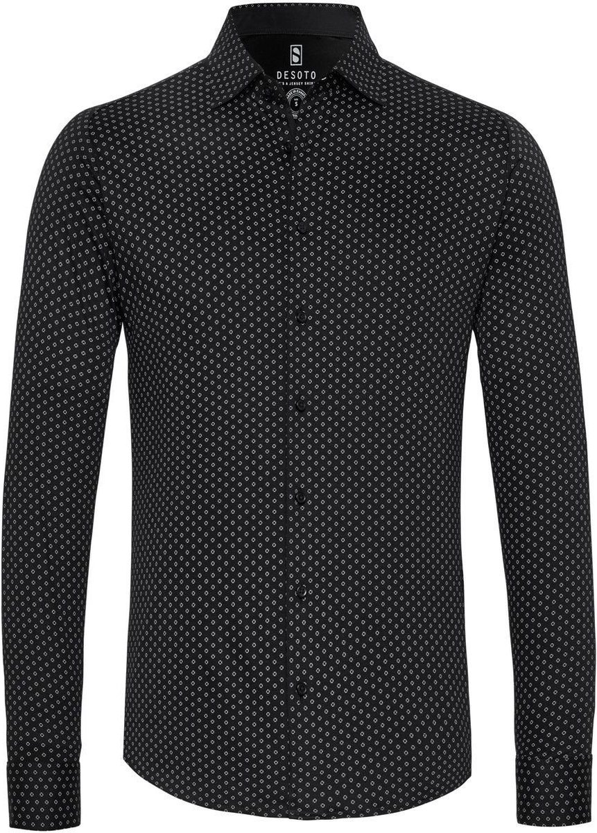 Desoto - Overhemd Kent Grafische Print Zwart - Maat XS - Slim-fit