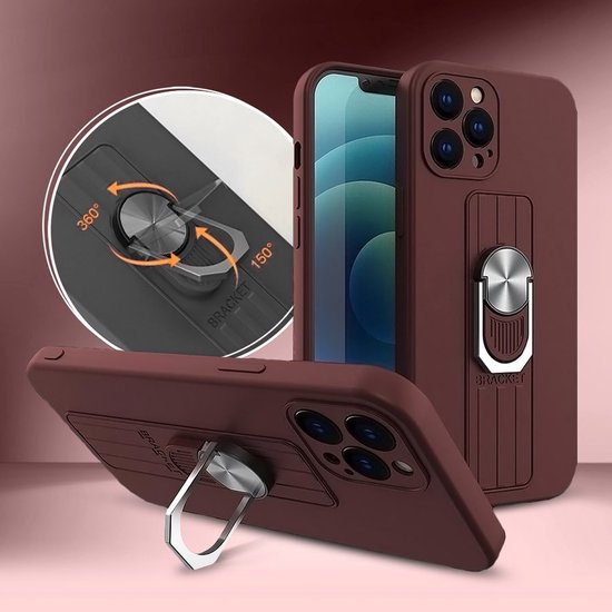 Multimedia & Accessoires Ring Vingergreep Back Cover Case Hoesje met Camera Bescherming geschikt voor Apple iPhone 13 - Bruin – TPU – Harde Plastic - Schokabsorberend - Schokbestendig – met Stand
