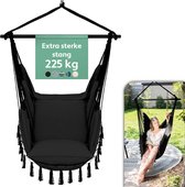 Chaise suspendue Vita5 Egg - Intérieur et extérieur - Chaise Cocoon - avec support - jusqu'à 150 kg - Pliable - Incl. Coussin & Housse de protection – Zwart