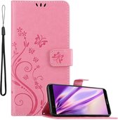 Cadorabo Hoesje voor Huawei P SMART 2018 / Enjoy 7S in BLOEMEN ROZE - Beschermhoes in bloemmotief met magnetische sluiting, standfunctie en kaartsleuven Book Case Cover Etui