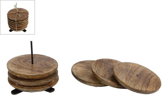 Plateaux - Sous-verres De Verre Mango Sur Porte Epingle 6 Pièces Dia10cm Marron Foncé/clair