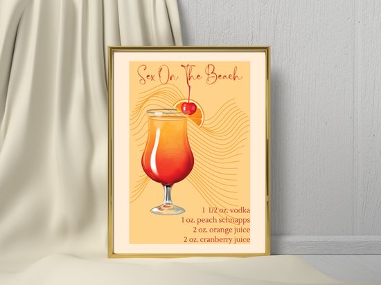 Poster A4 Sex on the Beach cocktail print Happy Hour Cocktail