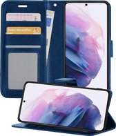 Hoesje Geschikt voor Samsung S21 Hoesje Book Case Hoes Wallet Cover - Hoes Geschikt voor Samsung Galaxy S21 Hoesje Bookcase Hoes - Donkerblauw