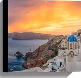 Canvas - Zonsondergang op het Griekse eiland Santorini - 30x30 cm Foto op Canvas Schilderij (Wanddecoratie op Canvas)
