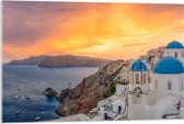 Acrylglas - Zonsondergang op het Griekse eiland Santorini - 90x60 cm Foto op Acrylglas (Met Ophangsysteem)