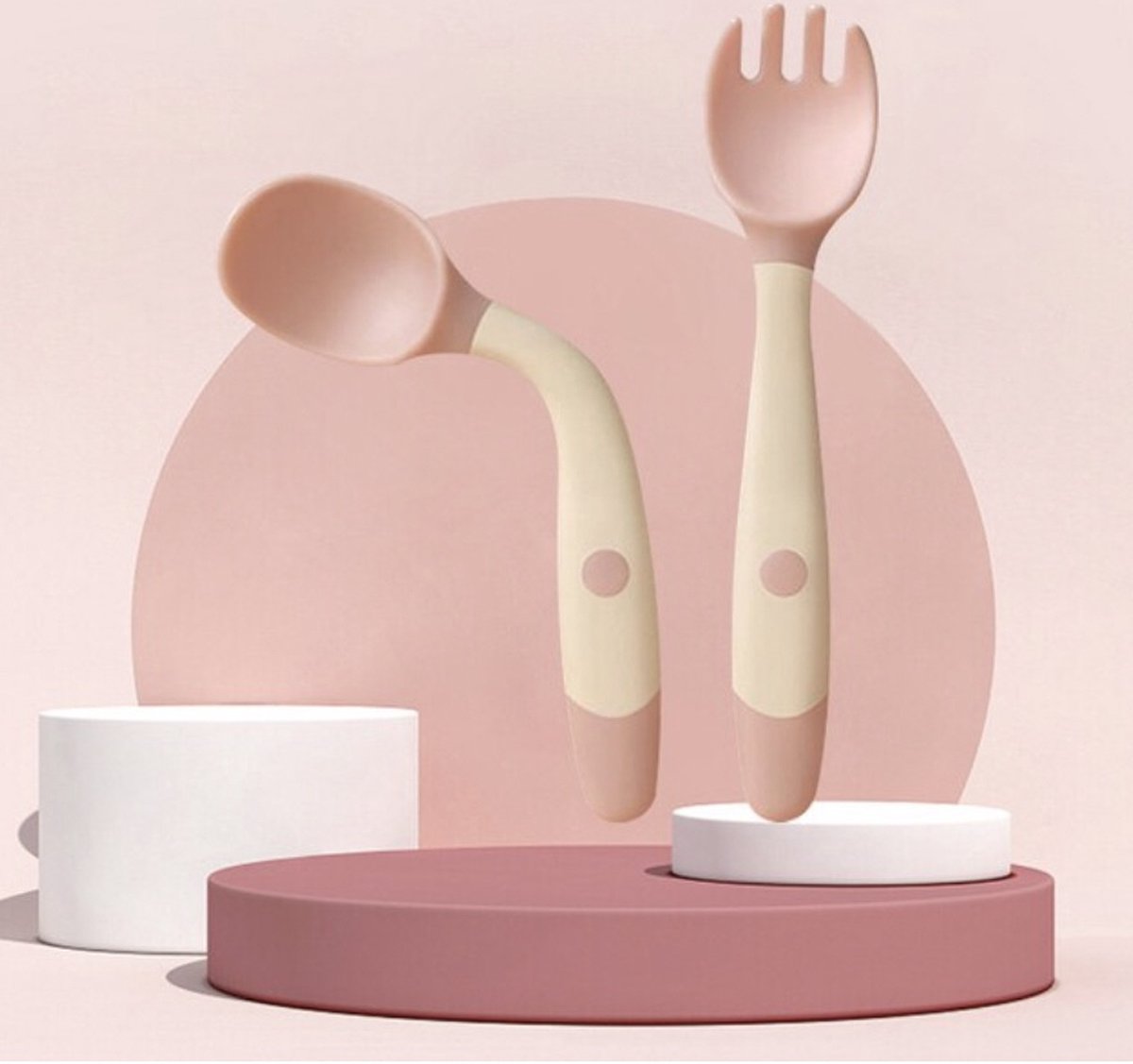 Goedkoopste Baby Bestek Siliconen - Vork en Lepel - Buigzaam Oefenbestek - babyservies - Roze