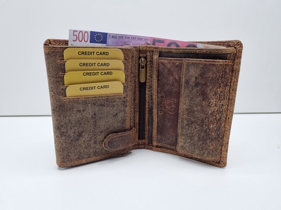 Knijpportemonnee Echt Leer met Creditcardvakje Hunter Bruin