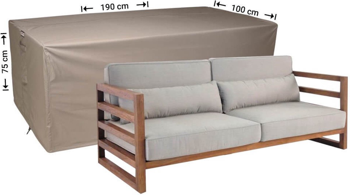Raffles Covers Loungebank hoes - 190 x 100 H: 75 cm - RLB190straight - Waterdicht - Ademend - UV-bestendig - Elastisch rijgkoord - Beschermhoes tuinmeubelen Taupe