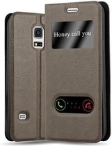 Cadorabo Hoesje voor Samsung Galaxy S5 / S5 NEO in STEEN BRUIN - Beschermhoes met magnetische sluiting, standfunctie en 2 kijkvensters Book Case Cover Etui